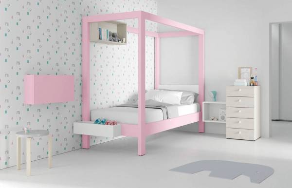 Habitación infantil juvenil con cama con dosel Canopy Rosa