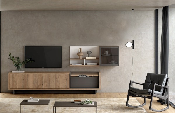 Composición Mueble tv + módulos pared A-01 de...